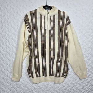 Steve Harvey Men's Size L Quarter Zip Sweater Celebrity Edition Cream/Brown